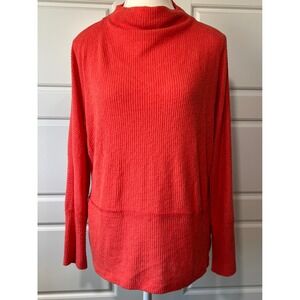 Anthropologie Eri + Ali Ribbed Knit Mock Neck Dolman Sleeve Top Coral Red Small